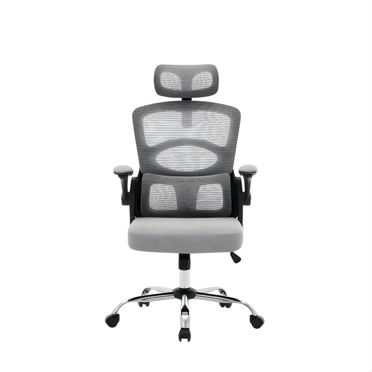 Bureaustoel - Ergonomische Mesh Stoel met Hoge Rug, Hoofdsteun, Lendensteun en 360° Draaifunctie - Metaal en Mesh - 180 cm