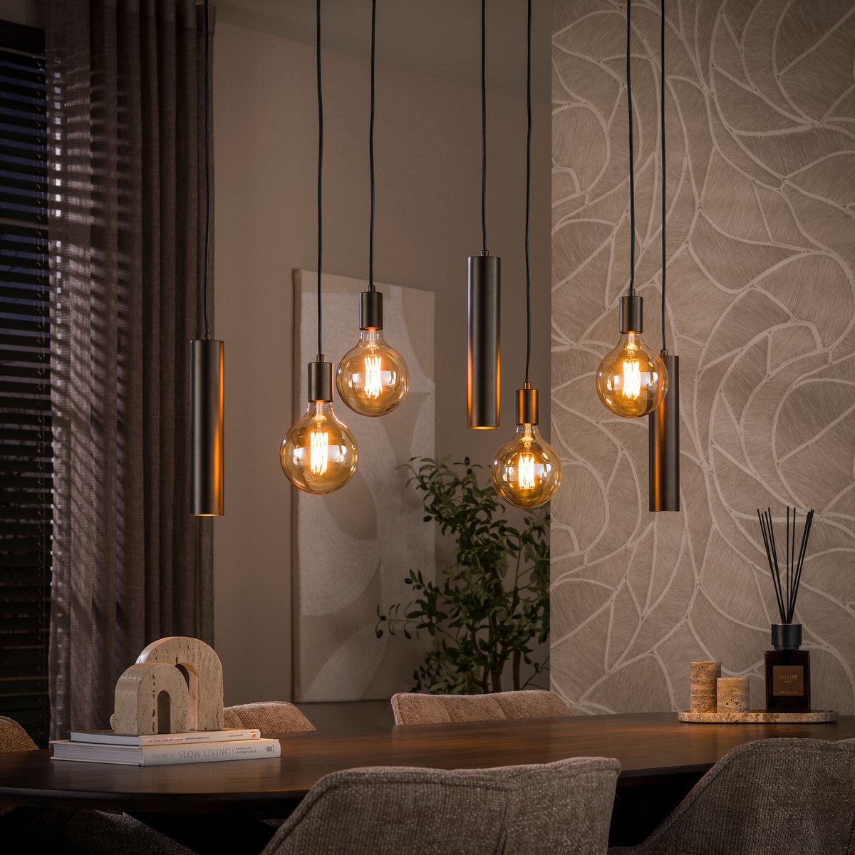 PS-Collection Hanglamp Bruin Metaal Cilinder 7-lichts - Senso - hanglampen eetkamer, hanglamp zwart, hanglampen woonkamer, hanglamp slaapkamer, hanglamp kinderkamer, hanglamp rotan, hanglamp hout, hanglamp industrieel