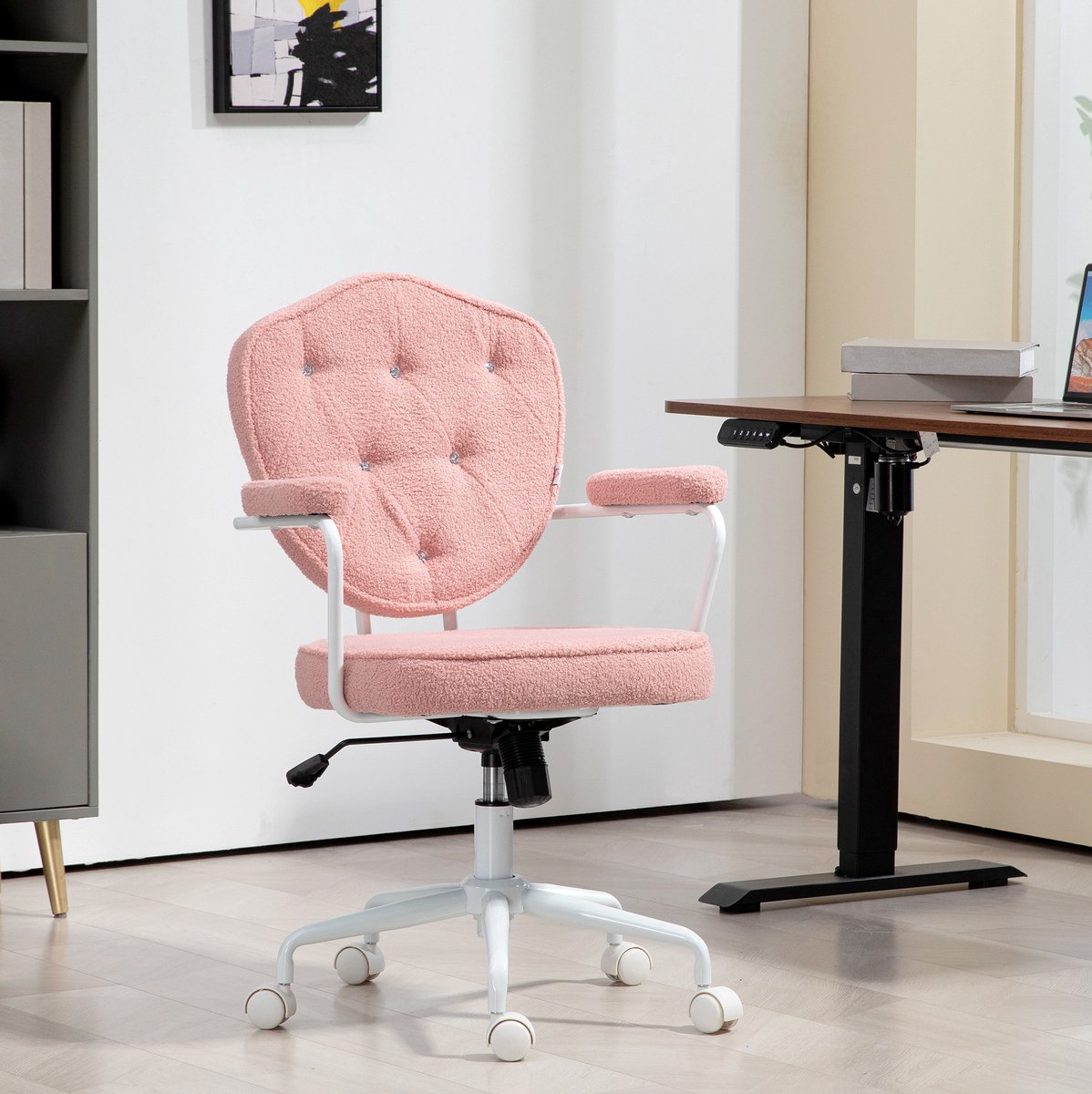STILVORA Bureaustoel 63 X 61,5 X 93-101 Cm - Hoogteverstelbaar Met Wippfunctie En Draaifunctie - Voor Thuiskantoor En Make-uptafel - Stof - Roze