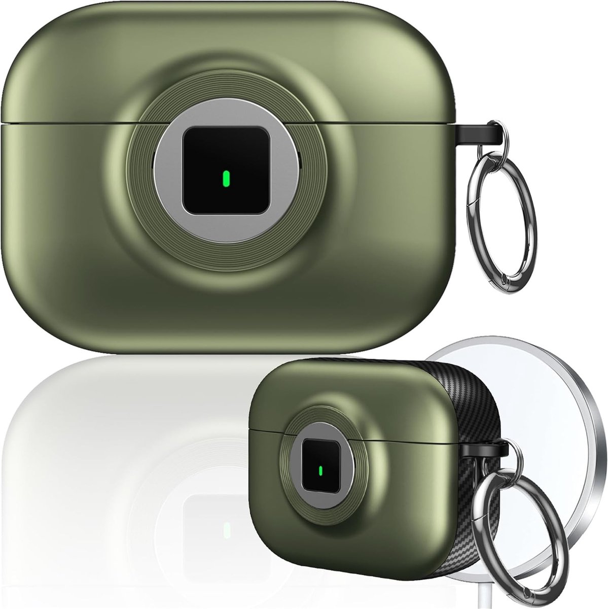 Leuke en duurzame hoes voor AirPods Pro 3, met anti-val bescherming, switch lock en karabijnhaak, draadloos opladen en afneembare opbergruimte, LK Groen