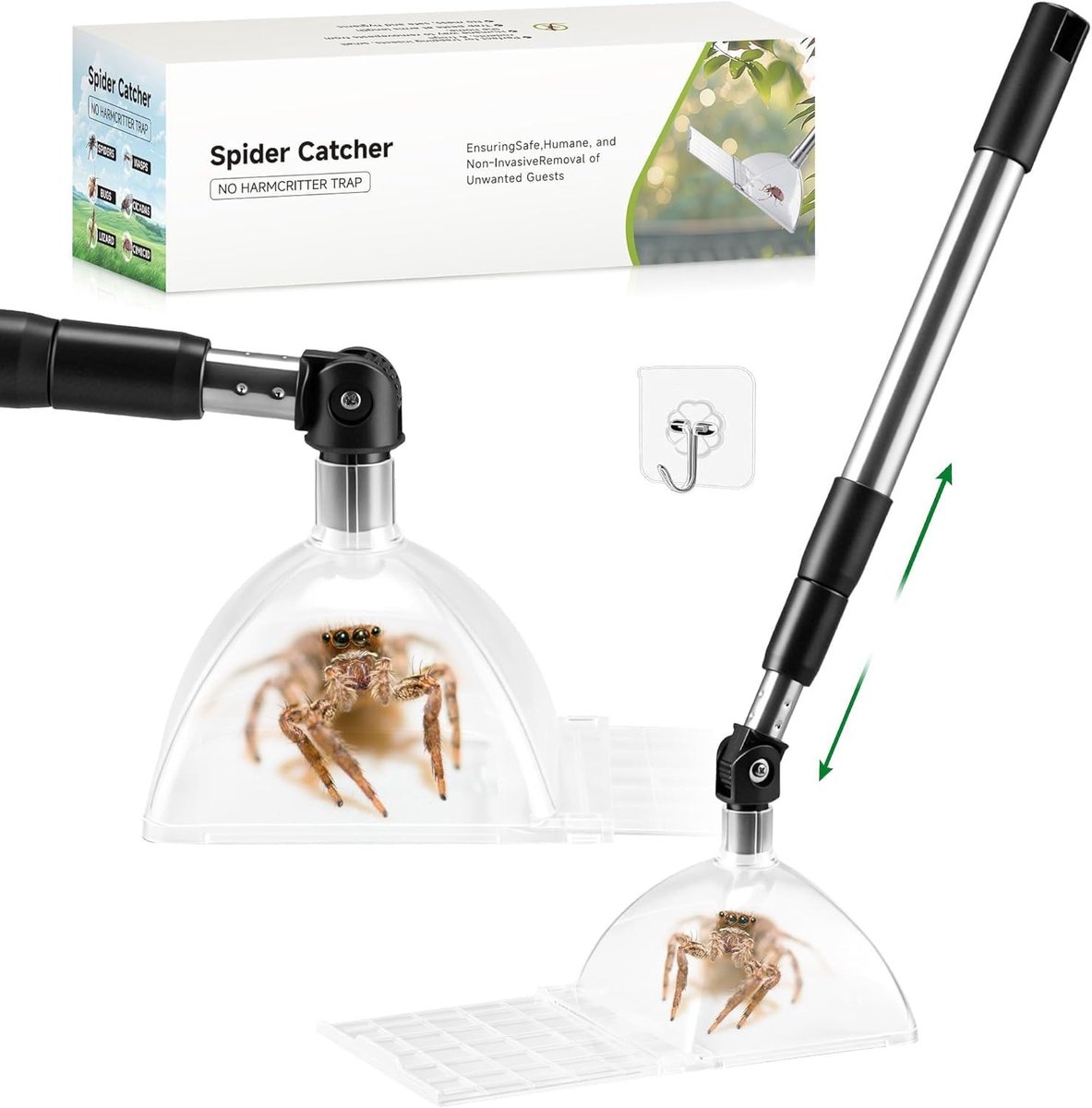 Effectieve insectenvanger met lange steel voor het vangen van spinnen, kakkerlakken en andere grote insecten in huis en tuin (85 cm)