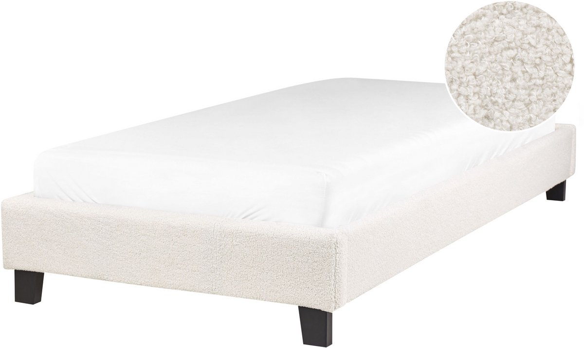 Beliani ROANNE - Eenpersoonsbed - Lichtbeige - 90 x 200 cm - Bouclé