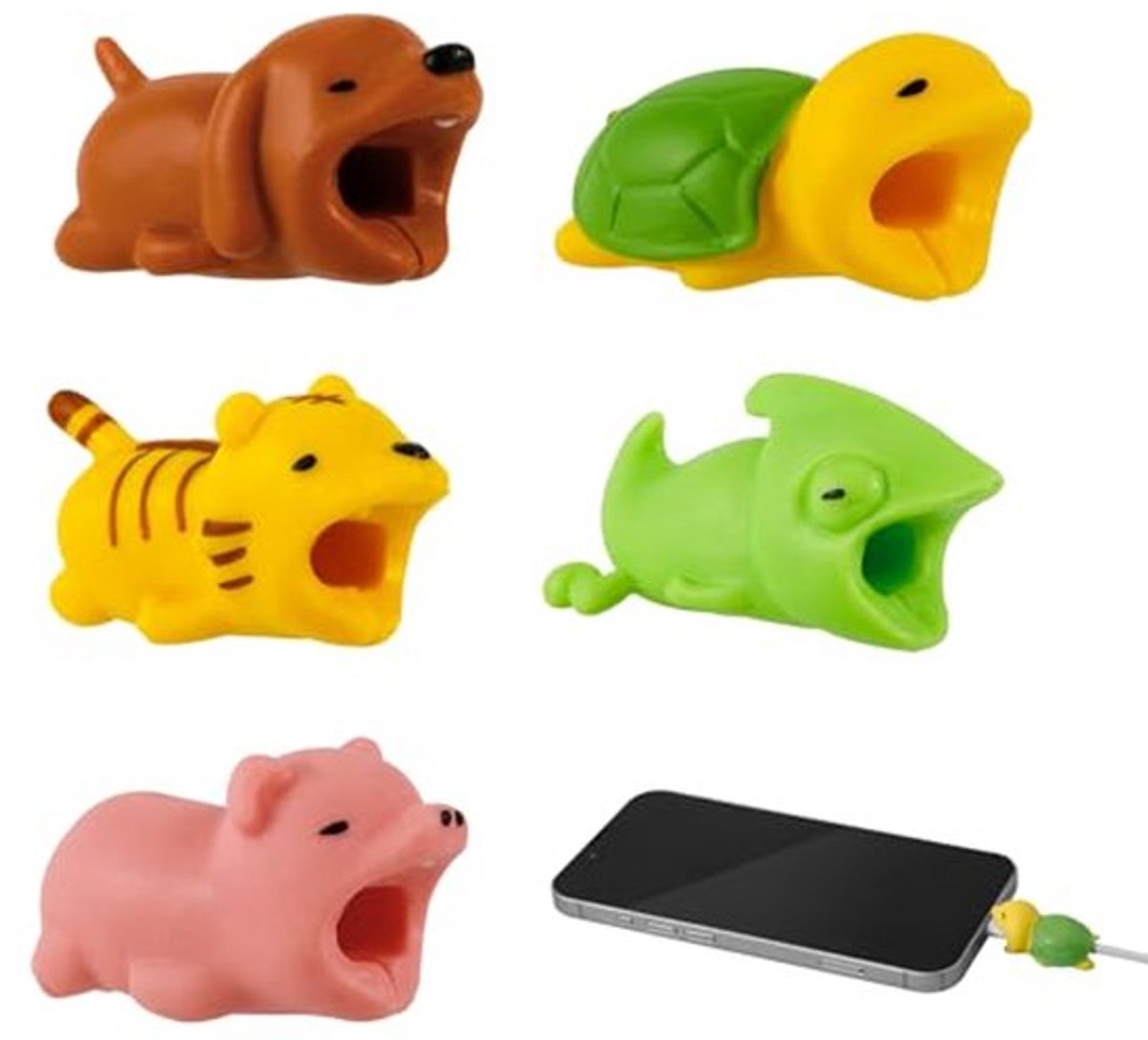 5 stuks kabelbeschermers tegen dierenbeten, schattige oplaadkabelbeschermers voor de meeste mobiele telefoons en iPad-opladers.