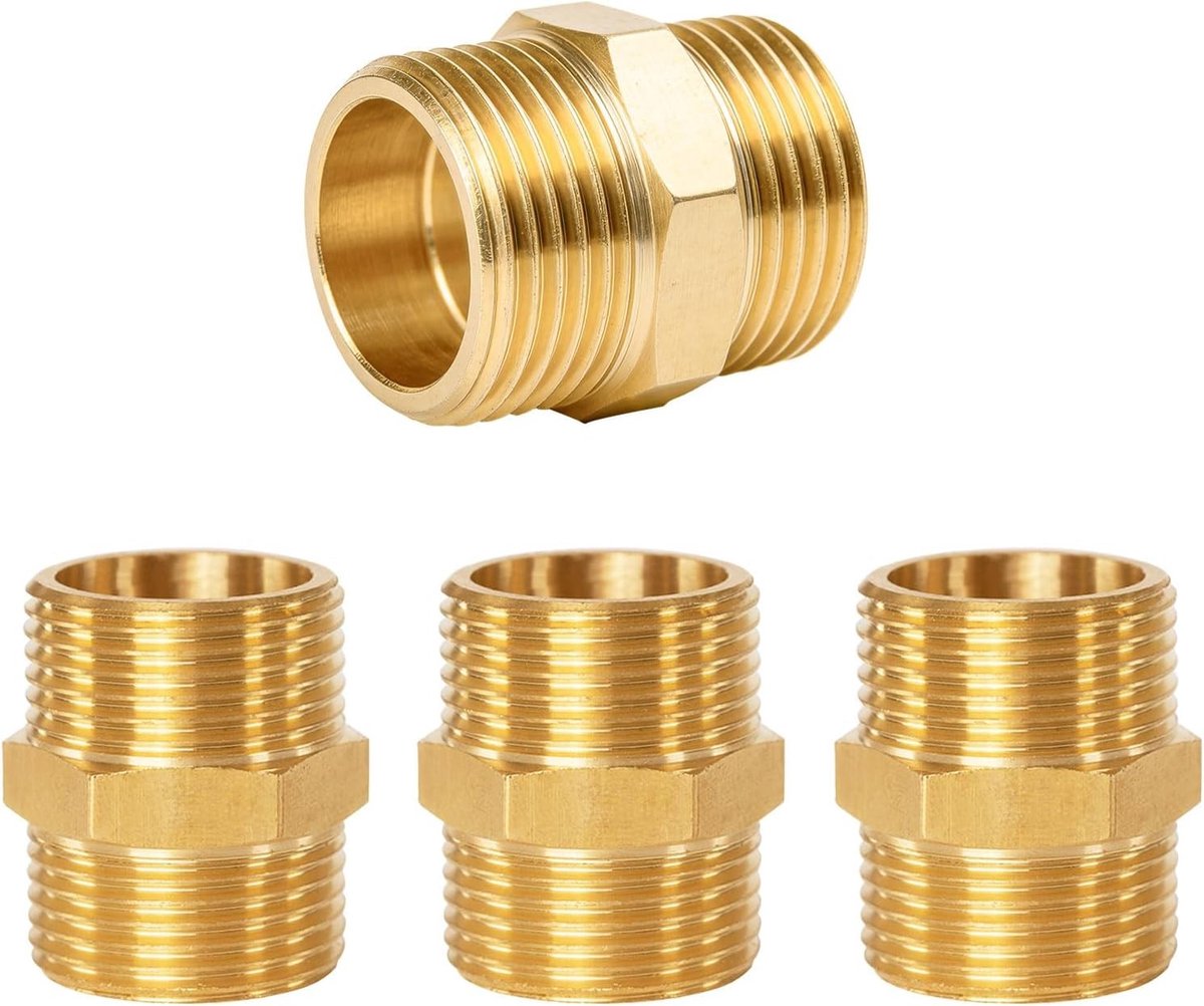 4 Stuks Dubbele Nippel 1 Inch Messing Buitendraad, Verbindingsstuk voor Sanitair en Drinkwaterinstallatie, Schroefdraad Fittingen en Koppelingen van Hoge Kwaliteit