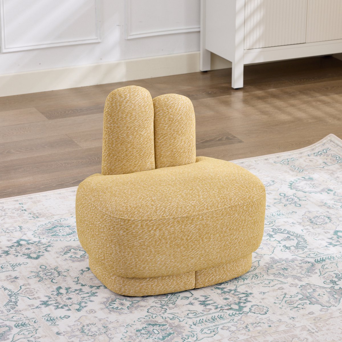 DESMIU Hocker 54 x 41,5 x 54 cm - Gestoffeerde Bunny Oor Poef Zonder Opbergruimte - Voor Kinderkamer En Woonkamer - Hout Geel