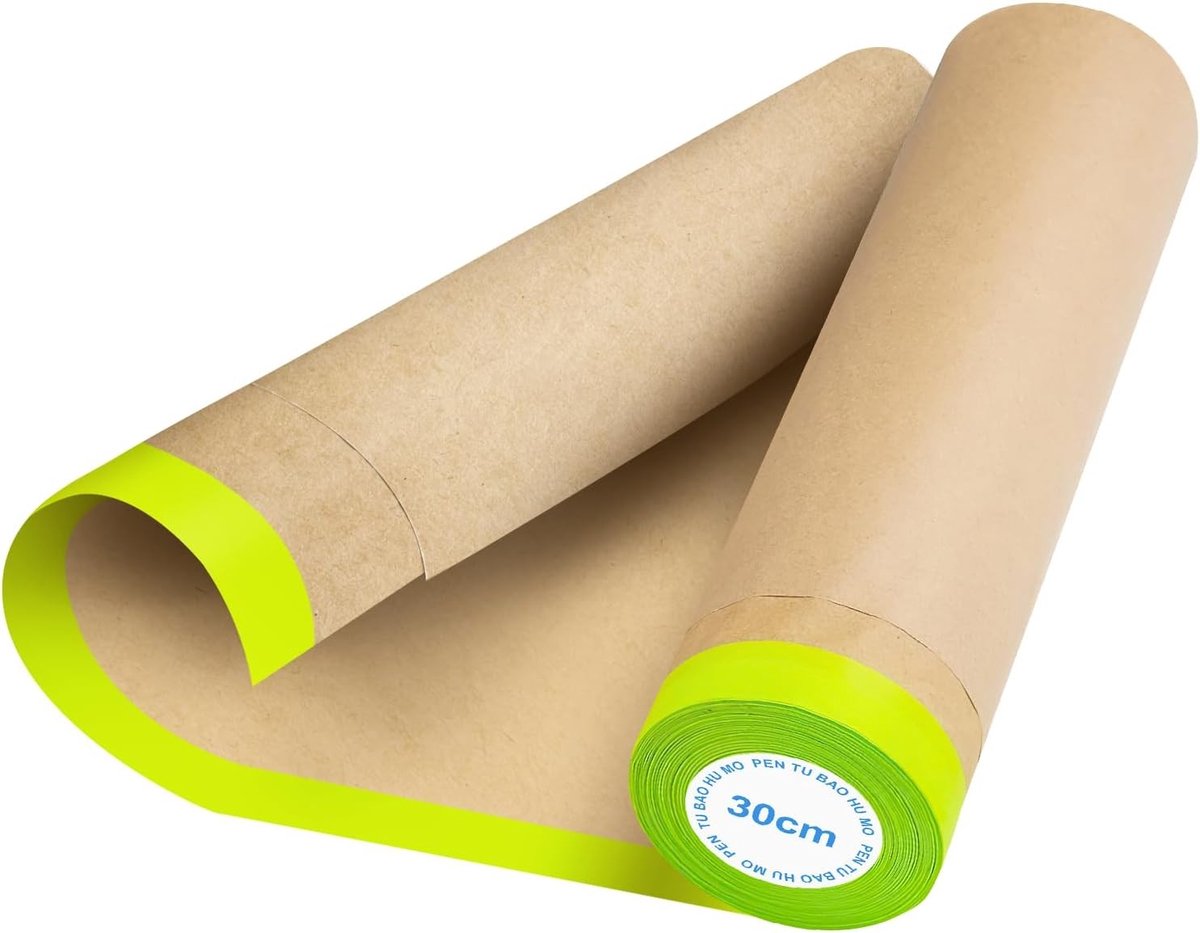 Kraftpapier met Zelfklevende Strips voor Schilderwerk, Renovaties en Autolakken - 30 cm x 15 m, Ideaal voor Maskeren en Beschermen