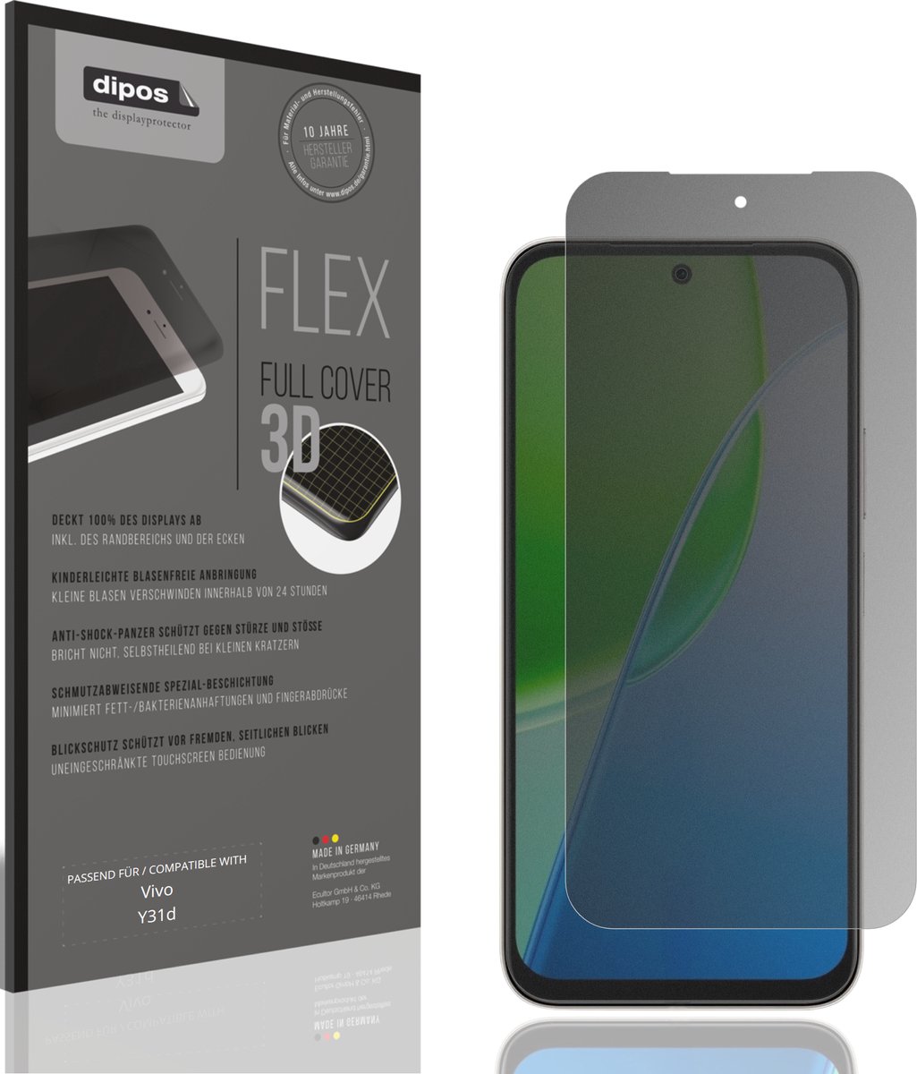 dipos FLEX – Matte Privacy Screenprotector geschikt voor Vivo Y31d | Volledige Schermbescherming | Case-Friendly