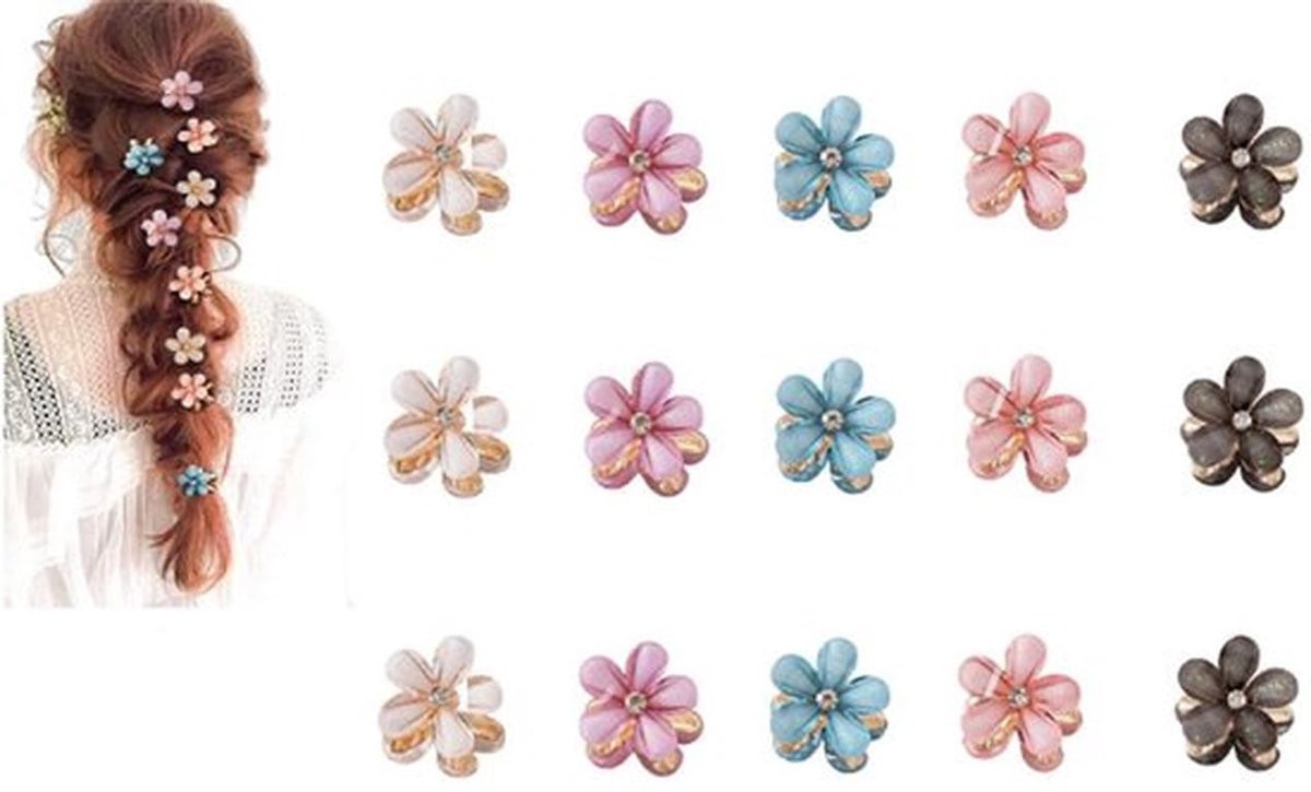 15 stuks kleine kristallen klauwclips mini kristallen haarclips met bloemenontwerp, zoete kunstmatige ponyclips decoratieve haaraccessoires voor vrouwen meisjes