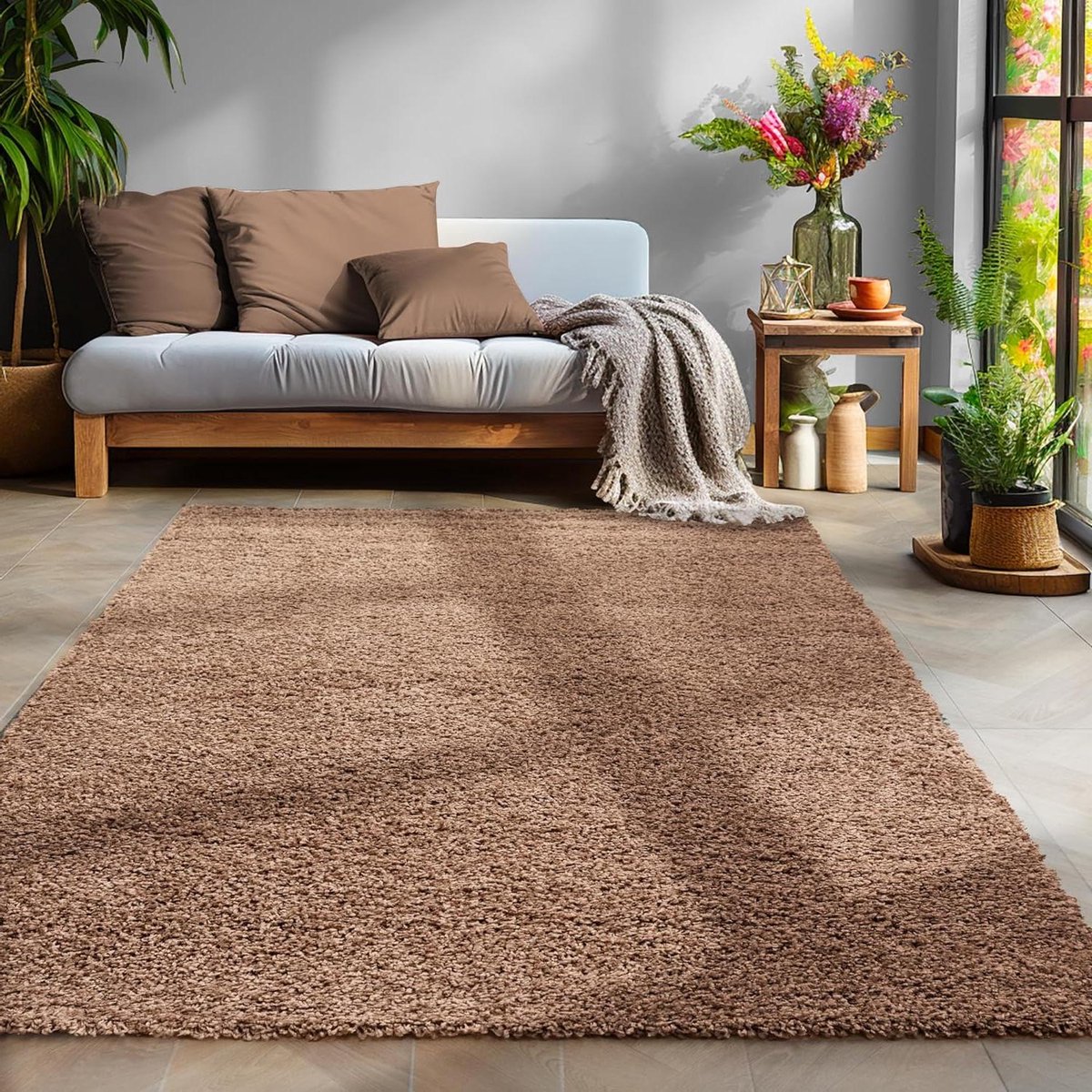 Hoogpolig Vloerkleed - Monochroom Tapijt - Woonkamer Decoratie - OEKO-TEX Gecertificeerd -