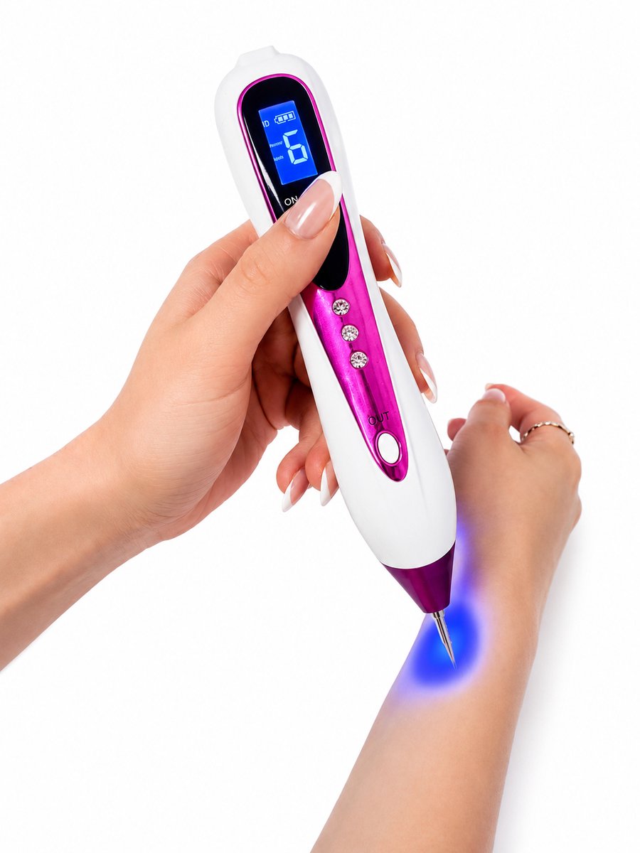 ZoeZo Laser Plasma Pen - Huidverzorging - Wratten, Steelwratjes, Moedervlekken, Sproeten, Pigmentvlekken en Tattoo Verwijderen - Huidverjongingsapparaat - Grove en Fijne Naald - Wit en Roze