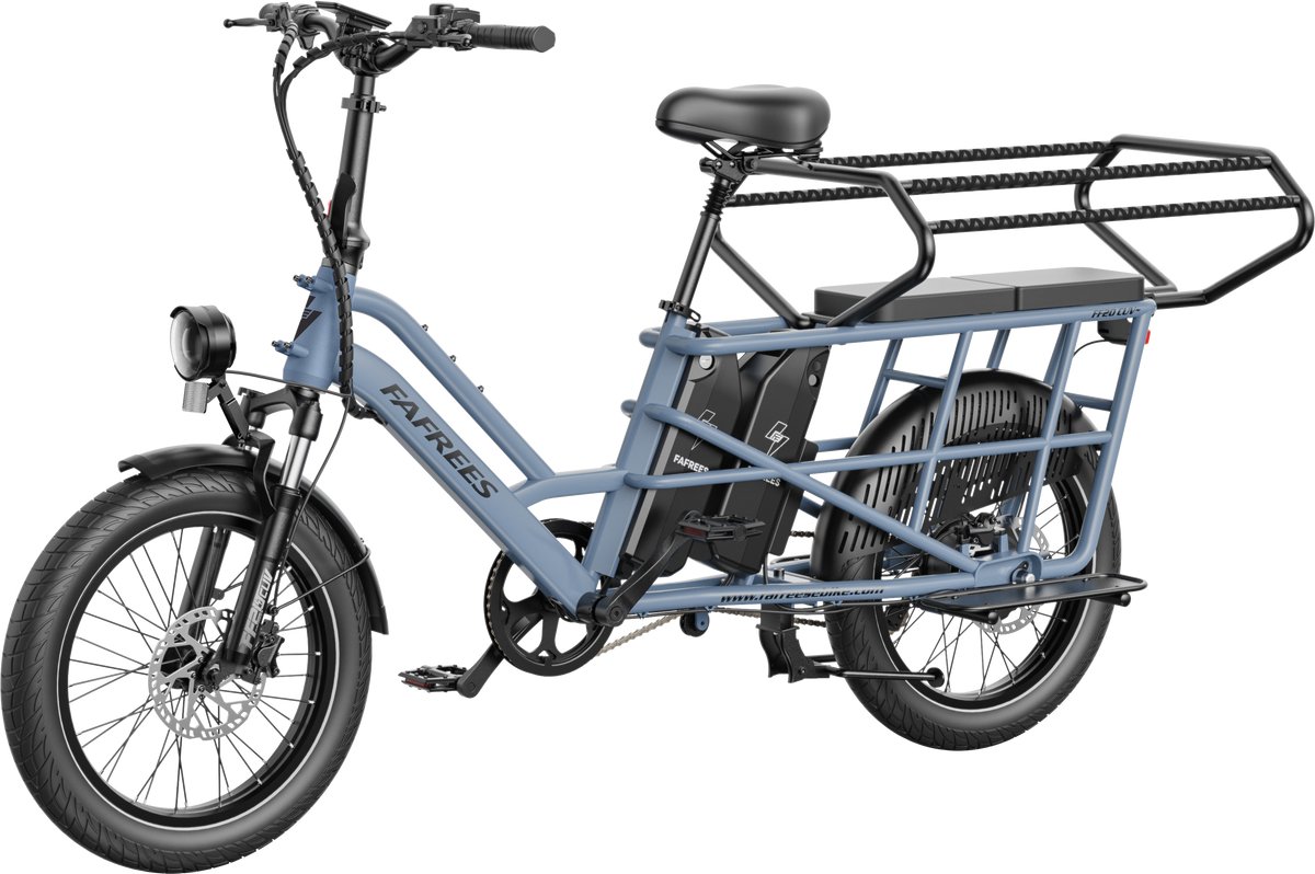 FAFREES 20 inch elektrische fiets met kinderzitjes – E-fiets – E-Bakfiets24Ah accu – maximaal 200kg draagvermogen – max 25km/u – tot 140km – voor gezinsuitjes en dagelijkse boodschappen –Blauw thumbnail 2