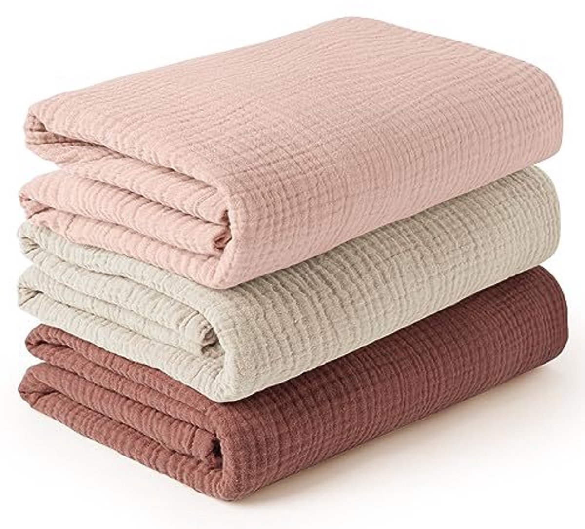 Babywikkeldekenset, 3-delig, gemaakt van een mix van katoen en bamboegaas, te gebruiken als wikkeldoek, luier, geruite slaapzak, deken, handdoek en slabbetje, Kleur 9,100*100cm