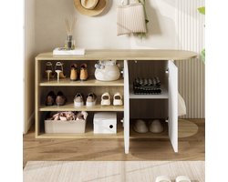 MODFU – Schoenenkast – Frans Design – Wit En Natuurlijk Hout – Halfronde Deuren
