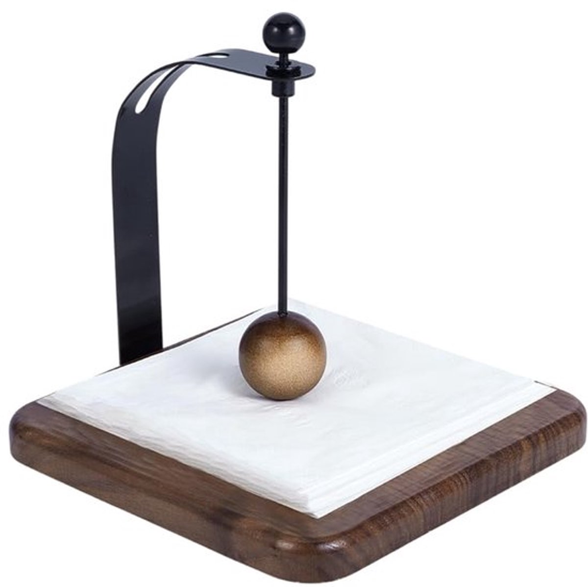 Houten servethouder, servetdispenser met verzwaarde arm, vierkante antislipbasis voor eettafel, keukendecoratie, kokosbruin, 17 x 17 x 16,8 cm