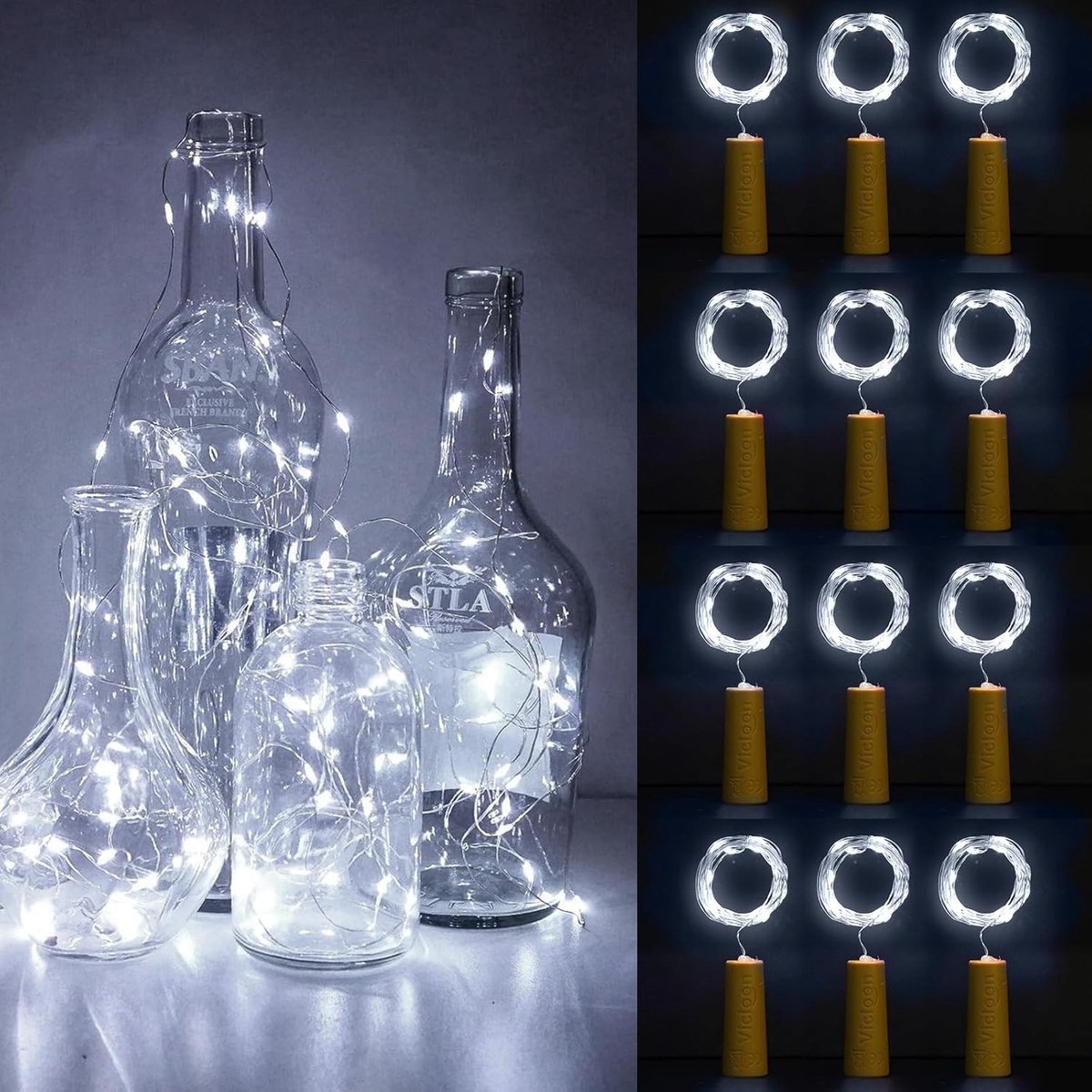 SnelShoppen - 12 Stuks Flessen Lichten String Lights met Kurk, 2M 20 LED Koperdraad Batterij Aangestuurd, Koel Witte Lichten voor Feest, Bruiloft, Bui