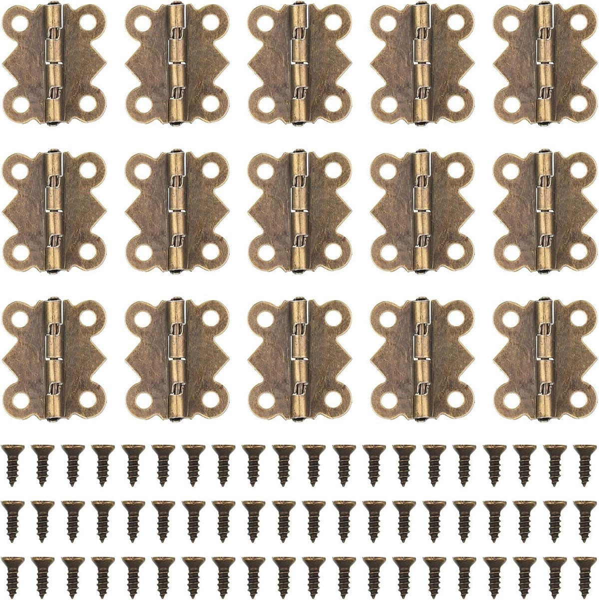 Inklapbare mini vlinderscharnieren - 15 stuks metalen scharnieren met 60 schroeven voor sieradendozen en houten kisten, perfect voor doe-het-zelf projecten