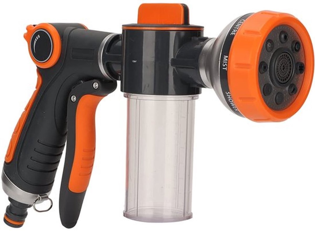 Garden Water Gevende Schuimsproeier Hoge Druk Multifunctioneel Water Spuitmachine met 8 Modi Slangmondstuk Zeepdispenser voor Tuin, Wassen Wassen en Douchen in Huisdieren