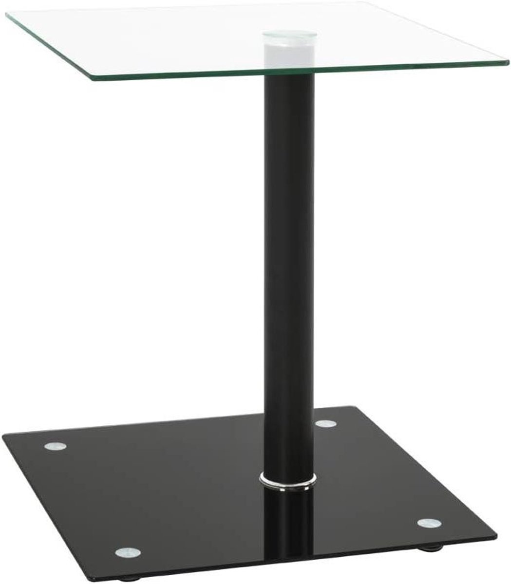 Bijzettafel Metaal - Sidetable Glas - Woonkamer Decoratie - Veiligheidsglas Platen - 40x52x40 cm - Zwart