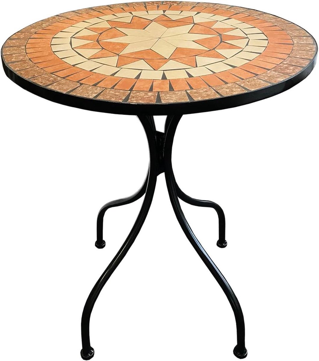 Mozaïektafel Rond - Tuintafel Bistrotafel - Terras Aankleden - Mediterraan Sterdesign - Ø60 x 70 cm - Bruin