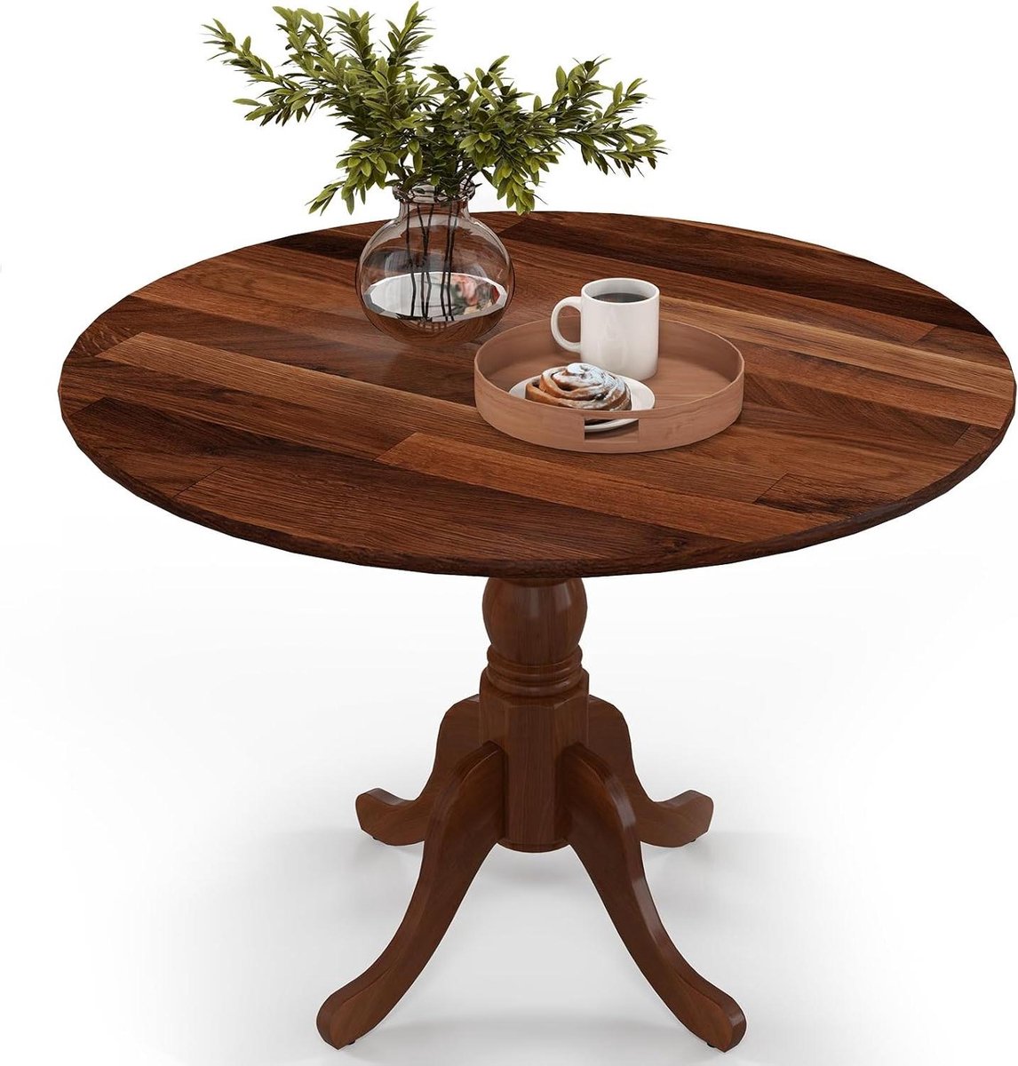 Eettafel Rond Hout - Eettafel Vierpersoons Keukentafel - Gezellig Tafelen - Massief Rubber Hout - 100x100x73 cm - Walnoot