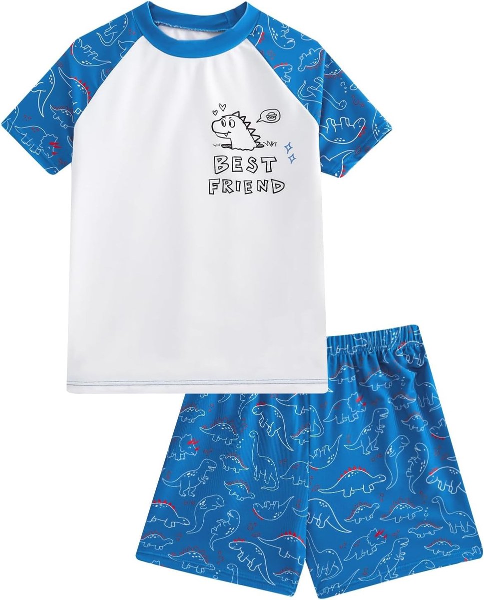 Dinosaurusthema Korte Mouwen Strandshorts voor Jongens met Bloemenprint - Zwemset voor Zomer 4-10 Jaar