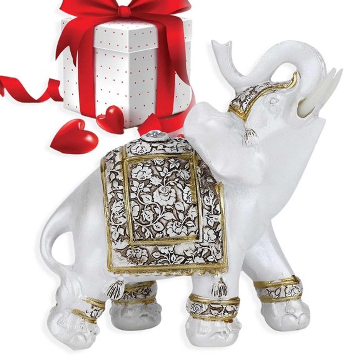 wit geluk olifant standbeeld, waardevol geluk betekenis slurf collectible beeldje Feng Shui ornament Gift Home Decor, 4,3x1,8x4,3inch