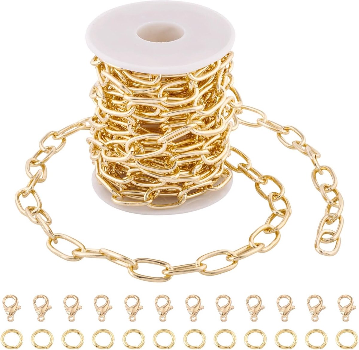 5M Gouden Paperclip Link Kettingen van Aluminium voor DIY Sieraden Maken met Jump Ringen en Kreeft Klauw Sluitingen - Perfect voor Creatieve Projecten en Handgemaakte Accessoires