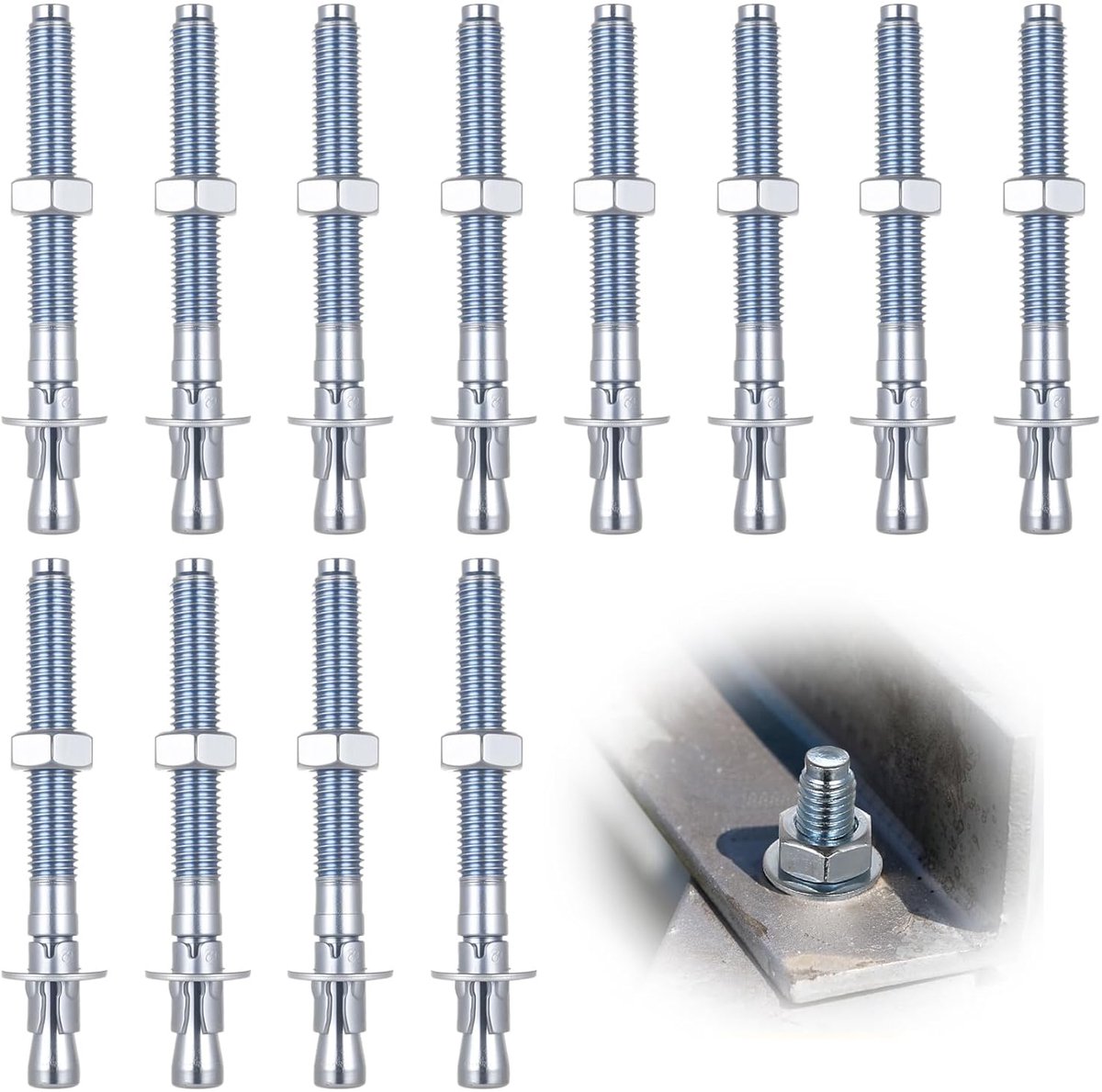 SnelShoppen - 12 Stuks M12 x 120mm Expansiebolts - Krachtige Betonschroeven voor Betonnen Muren, Steen, Beams en Machines - Roestvrij Staal, Inclusief