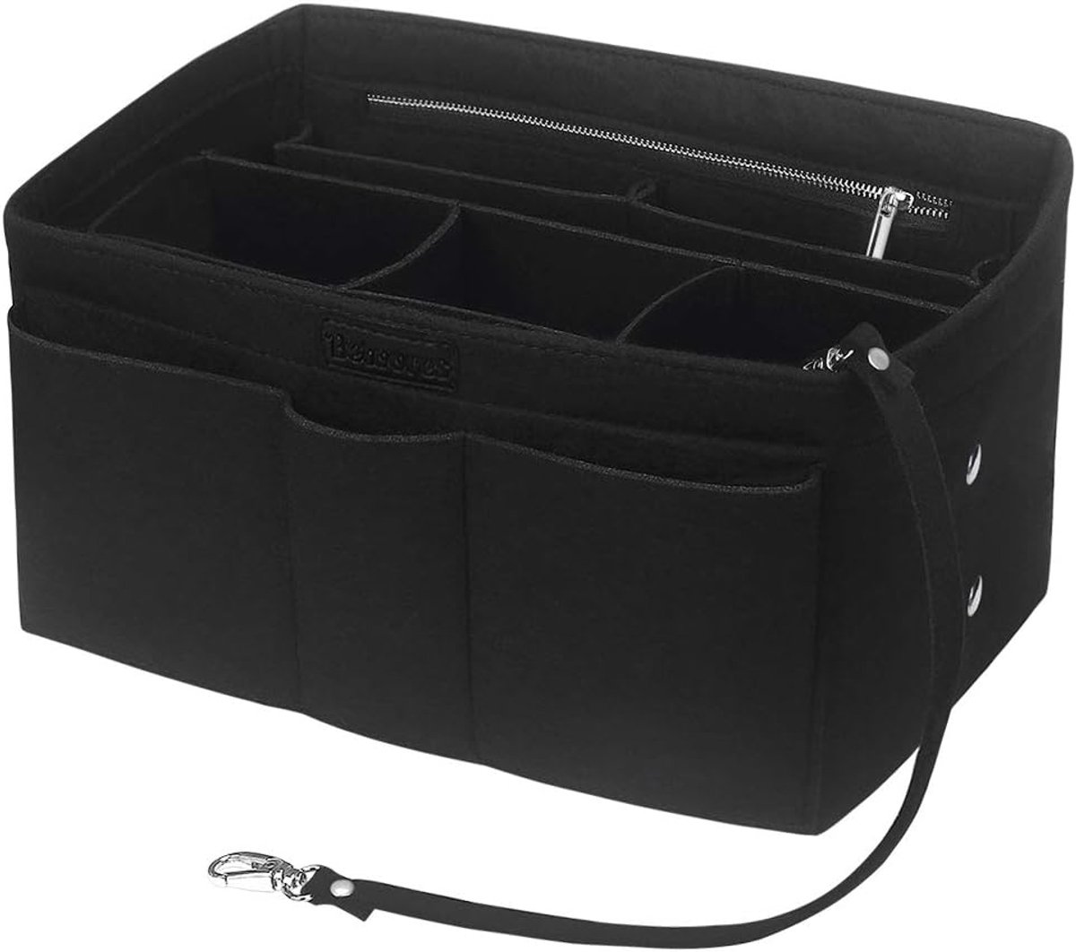 SnelShoppen - Handtas Organizer voor Vrouwen, Filz Handtas Organizer met Reißverschluss-Tas, Schlüsselkette, Multifunctioneel, Zwart XL
