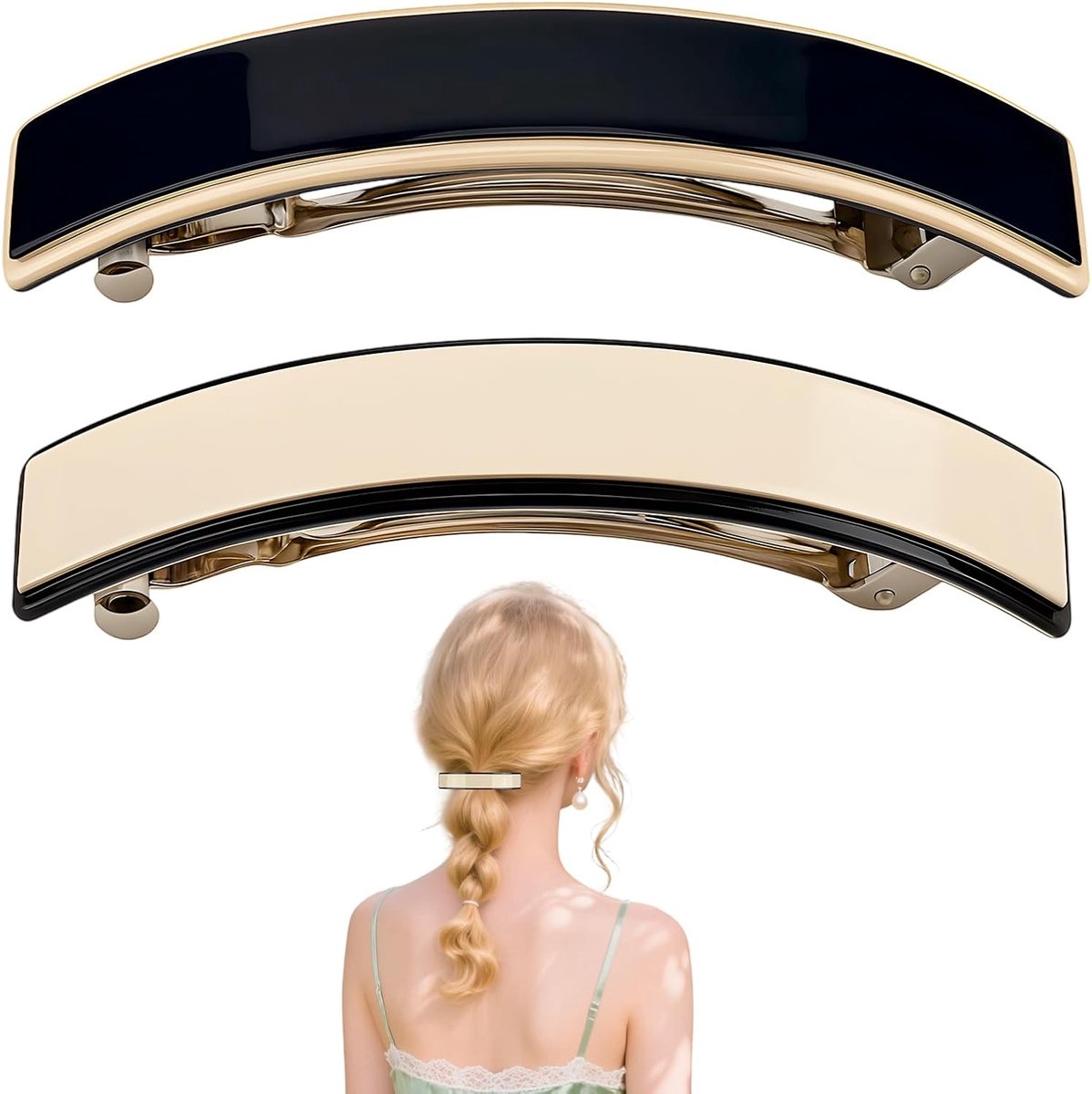 SnelShoppen - 2x Elegante Franse Haarspelden Grote Clip Rectangulaire Design voor Dikke Haar Ponytail en Updo - Zwart en Crème Witte Haaraccessoires