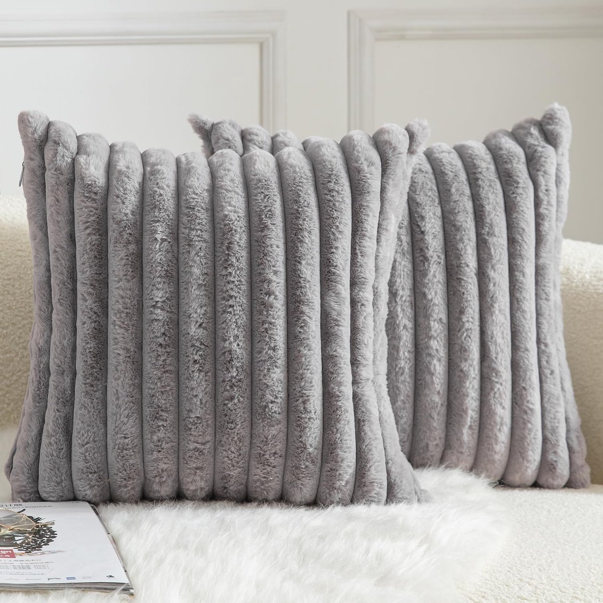 SnelShoppen - Set van 2 Decoratieve Kussenhoezen 30x50 cm Neppels Natuurzacht Kussenhoezen voor Woonkamer en Slaapkamer Grijs