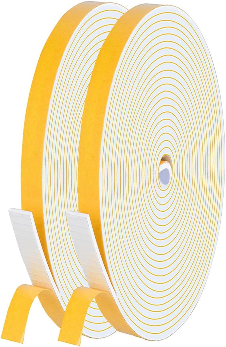 SnelShoppen - Foam Sealing Tape - 2 Rollen 6mm x 3mm, 20 Meter - Dichtband voor Deuren & Ramen - Geluidsisolatie, Winddicht, Waterdicht, Stofdicht, An