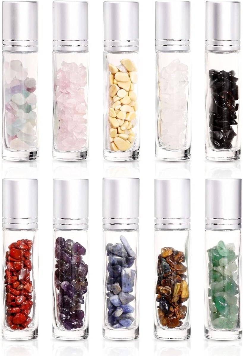 SnelShoppen - Pack van 10 Lege Essentiële Olie Flessen met Kristal Glanzende Roll-on, 10 ml Glazen Roller Fles voor Hervulbaar, Aromatherapie, Parfum,