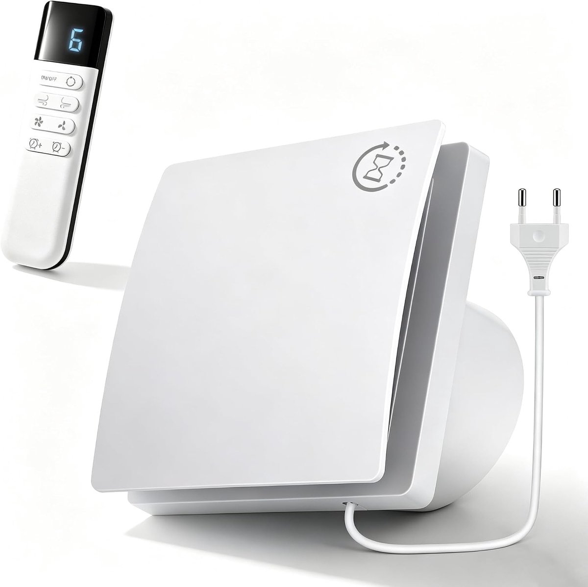 SnelShoppen - Stille Badkamerventilator met Afstandsbediening, 9 Snelheden, Timer, 150 m³/h, Wit, Vierkant, Wand-/Raammontage, IPX4, Voor Keuken en Do