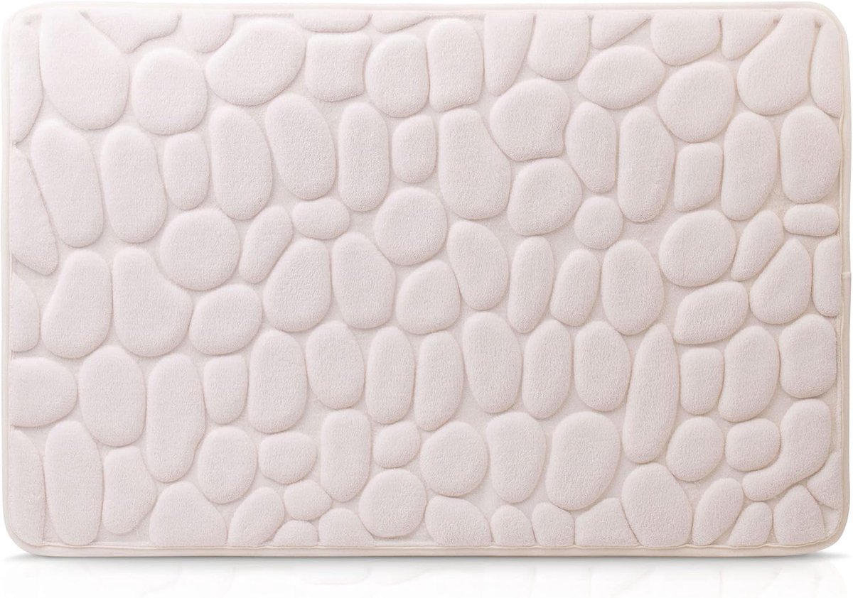 SnelShoppen - Luxe Badmat Microvezel met Steen Motief - 50 x 80 cm - Crème - Comfortabel, 