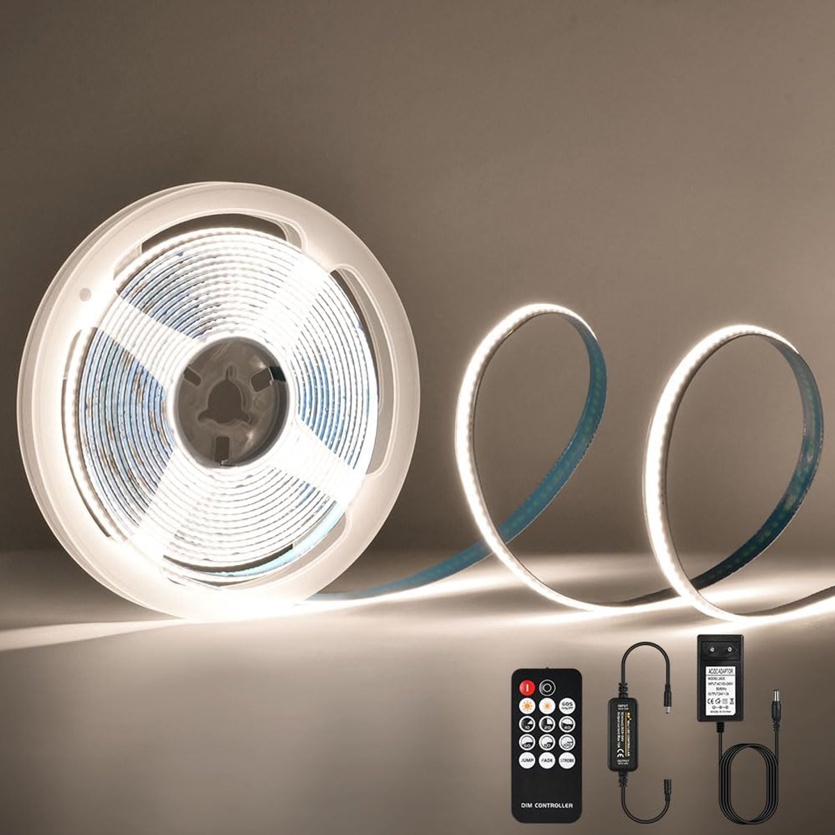 SnelShoppen - Flexibele LED Strip COB 24V 5M Dimbaar met Afstandsbediening - Waterdichte Buitenverlichting 40,000K - Superhelder Witte Verlichting voo