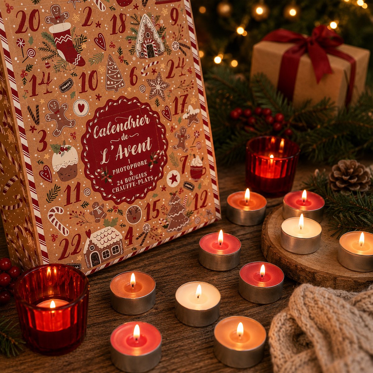 Adventskalender met 24 Geurkaarsjes – Inclusief Glazen Kaarsenhouder – Cadeaubox met 24 Kaarsen – Kaarsen Adventskalender voor Volwassenen – Kerstcadeau – Geurkaarsen Cadeauset – Rood – foto 6