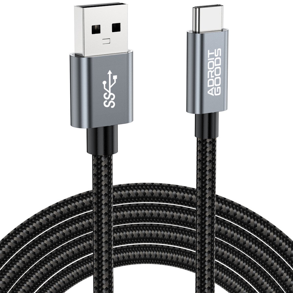 AdroitGoods USB-A naar USB-C Kabel – 60W Snellader, 10Gbps Dataoverdracht, QC 3.0/4.0, Veilig Laden – Premium Gevlochten Kabel - 1 m