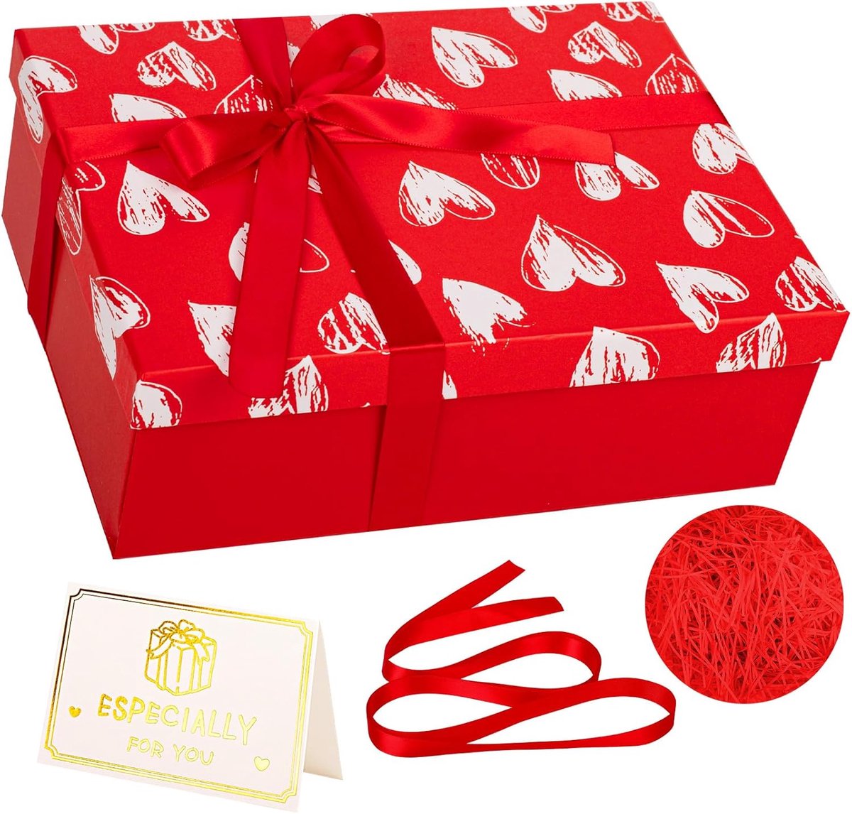 SnelShoppen - Luxe Rode Hart Valentijnsdag Geschenkdoos met Deksel 25x18x9cm - Kartonnen Lege Geschenkdozen voor Verjaardag, Bruiloft, Jubilea, Meisje