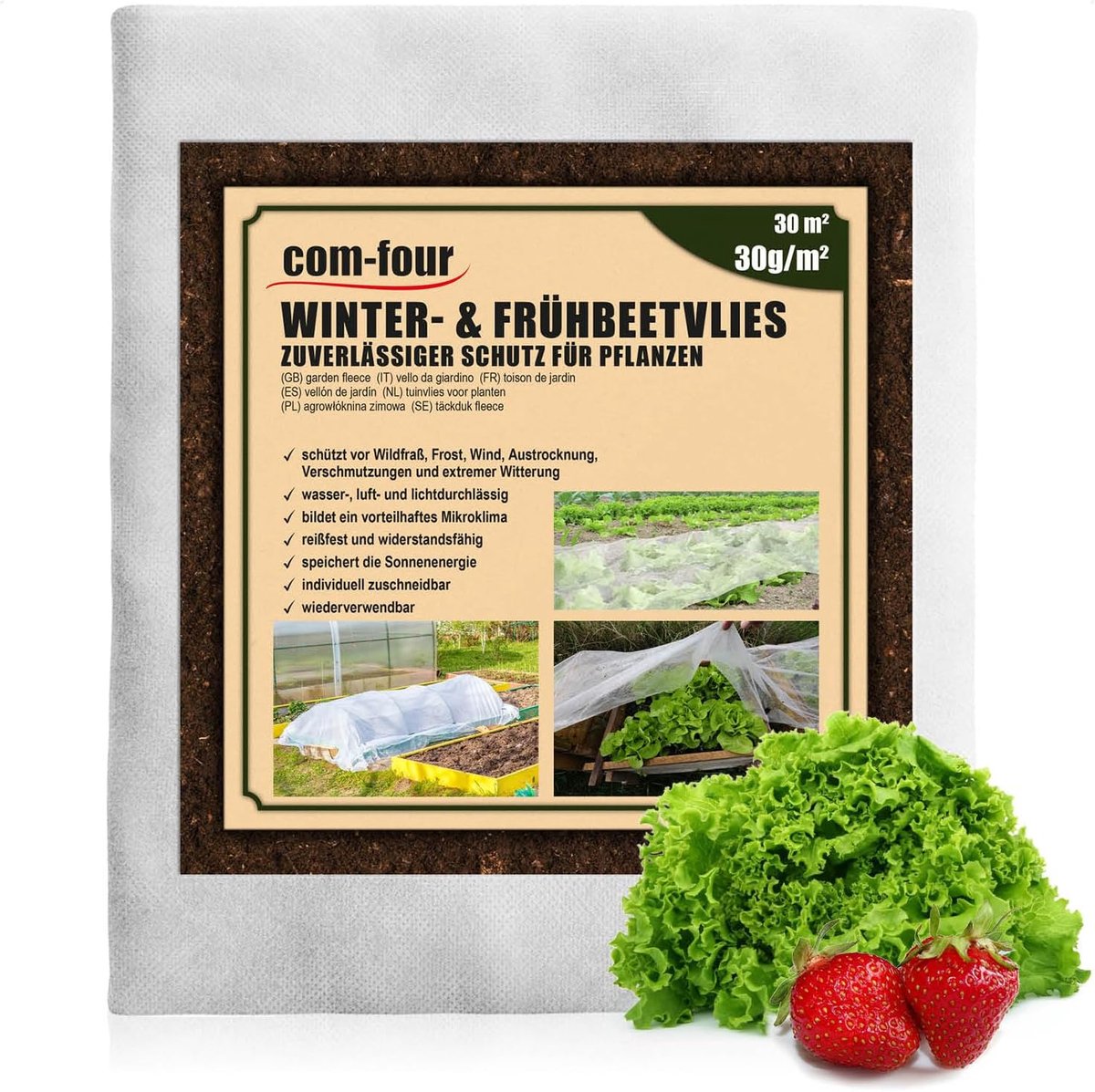 SnelShoppen - 30 m² Winter Fleece voor Plantenbescherming - 30 g/m² Dekfleece 1.5 x 10 m - Scheurbestendige Bedfleece voor Groenten, Fruitbomen en Kou