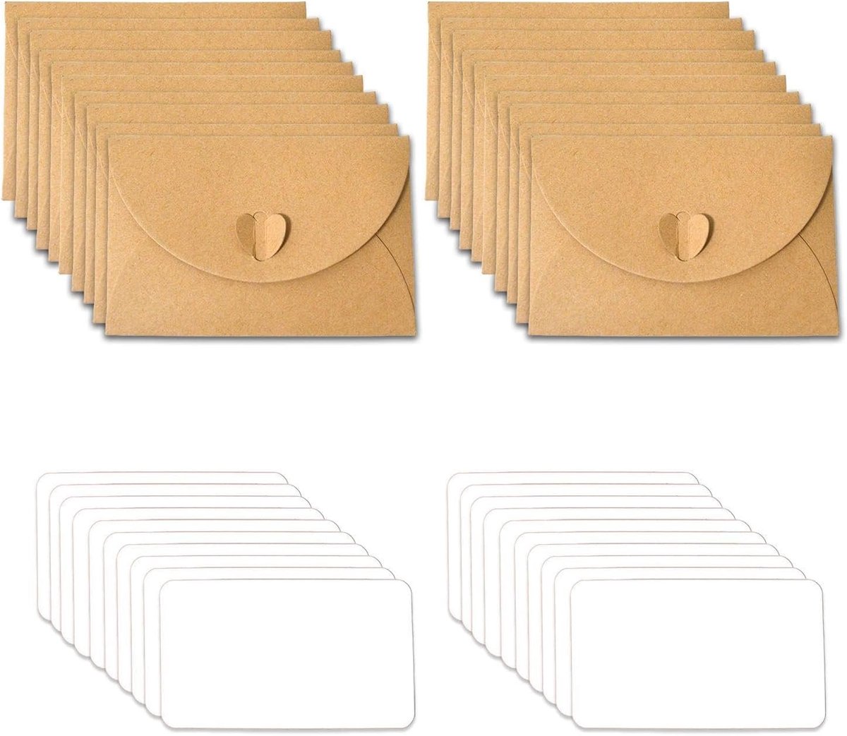 SnelShoppen - 20 Retro Kaarten met Mini Kraftpapier Enveloppen - Hartvormige Afdichting - Cadeaubonnen, Handgemaakte Berichten, Kerst Dank U Kaarten -