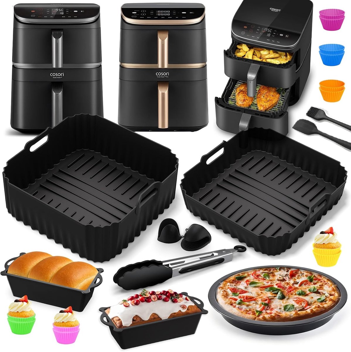 SnelShoppen Air Fryer Accessoires Set voor 10.8L Dual Basket Airfryer 2 Stuks Silicone Mallen Herbruikbare Bakvormen voor Taart en Brood Keuke