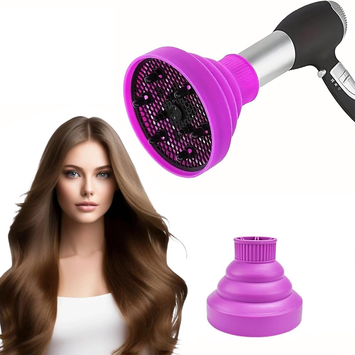 SnelShoppen - Opvouwbare Haardiffuser Siliconen Universeel - Haardroger Opzetstuk voor Krullend Haar - Hoge Temperatuur Weerstand - Ideaal voor Thuisg