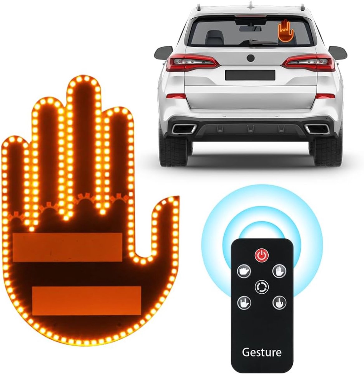 SnelShoppen - LED Finger Light Auto - Handgebaar Licht - 4 Emoticon Gestures - Grappige Auto Accessoire voor Mannen en Vrouwen - Thumbs Up en Down - C