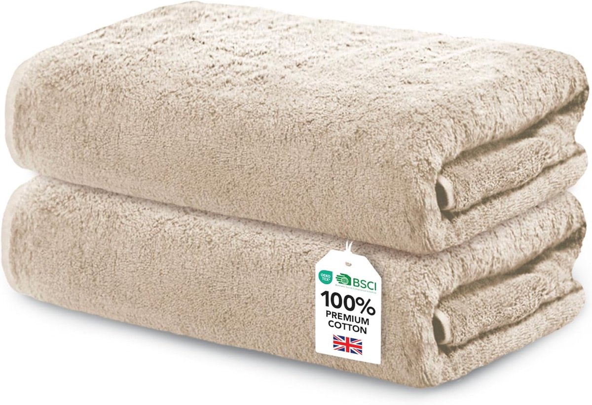 SnelShoppen - Set van 2 Badhanddoeken 50x100 cm Beige - 100% Katoen - Zachte, Sterke en Duurzame Handdoeken - OEKO-TEX Gecertificeerd - Ideaal voor Ba