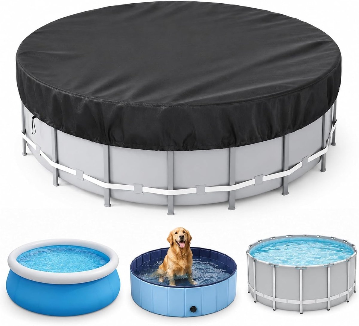 Zwembadafdekking Rond - Zwembadzeil Winter - Zwembad Beschermen - Waterdicht Oxford Weefsel - Ø 366 cm - Zwart