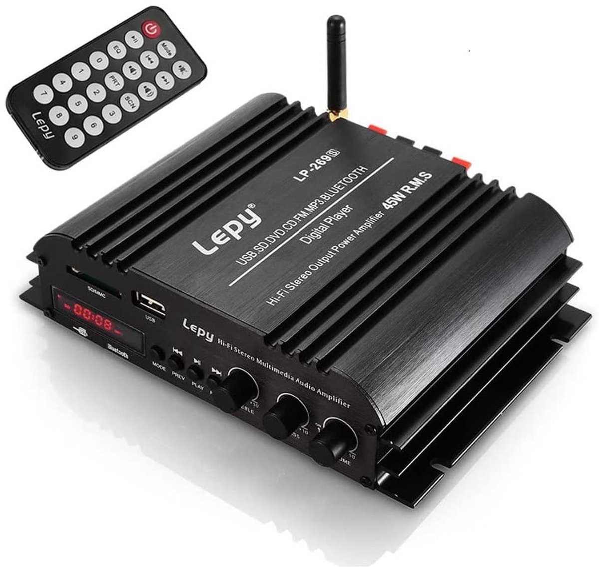 SnelShoppen - LP-269S Bluetooth Versterker 2-Kanaals HiFi Stereo 45W Multimedia Speler voor Auto en Motor - Zwart