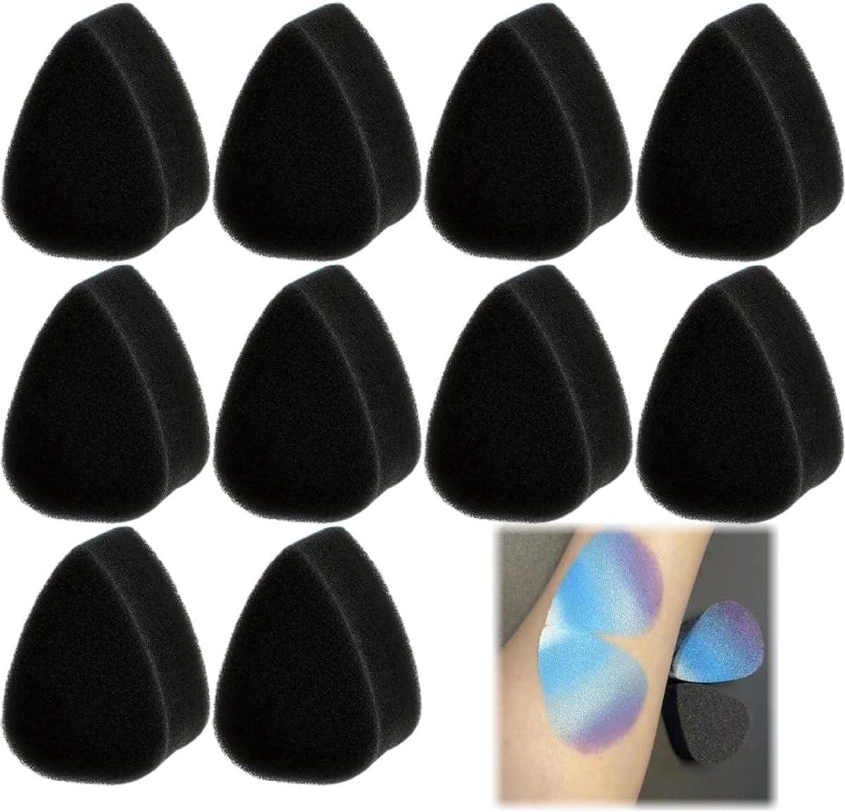 SnelShoppen - 10 Petal Shape Make-up Sponzen voor Gezicht en Lichaam, Hoge Dichtheid, Zwart, Perfect voor Detailwerk en Herbruikbaar