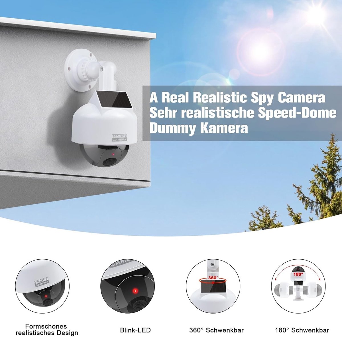 SnelShoppen - Dummy Solar Camera Speed Dome met Lens - Neppcamera voor Video Surveillance - Fake Beveiligingscamera voor Binnen en Buiten - Eenvoudige