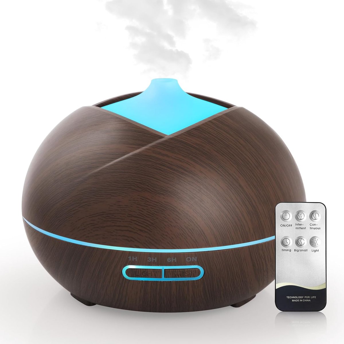 SnelShoppen - Aroma Diffuser 500 ml - Essentiële Olie Diffuser - Aromatherapie Luchtreiniger met Timer - 14 Kleuren LED - Afstandsbediening - Donkere